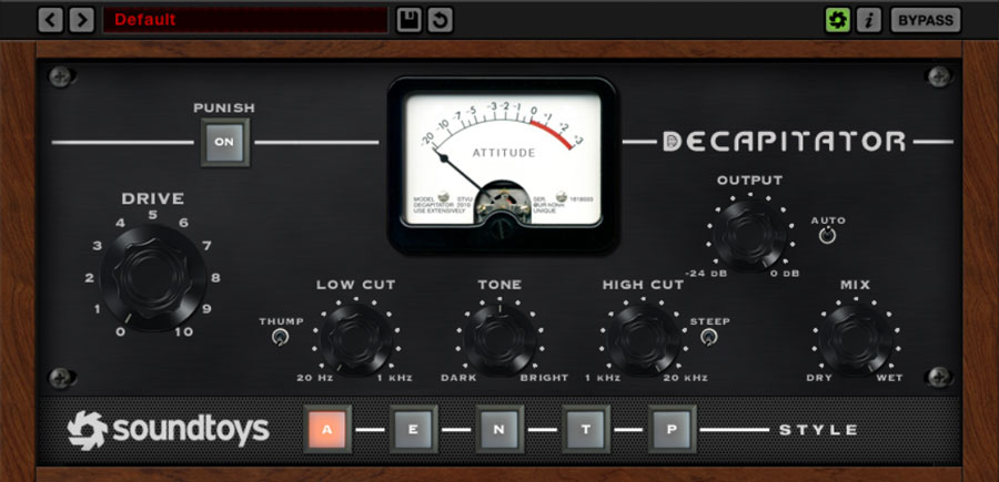 Soundtoys 5 decapitator plugin featuring 5 different saturation modes.